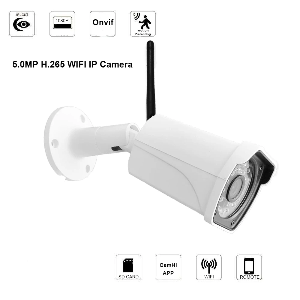 H.265 5.0MP wifi ip-камера Onvif P2P сеть Открытый Встроенный SD слот водонепроницаемый
