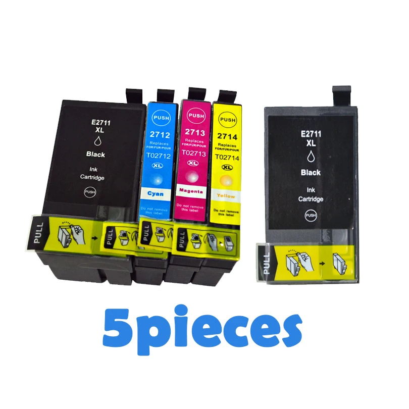 

5pcs T2711 For Epson ink cartridges T2711 T2712 T2713 T2714 WorkForce WF-7110 WF-7610 WF-7620 WF-3620 WF-3640 printer 27 XL 27XL