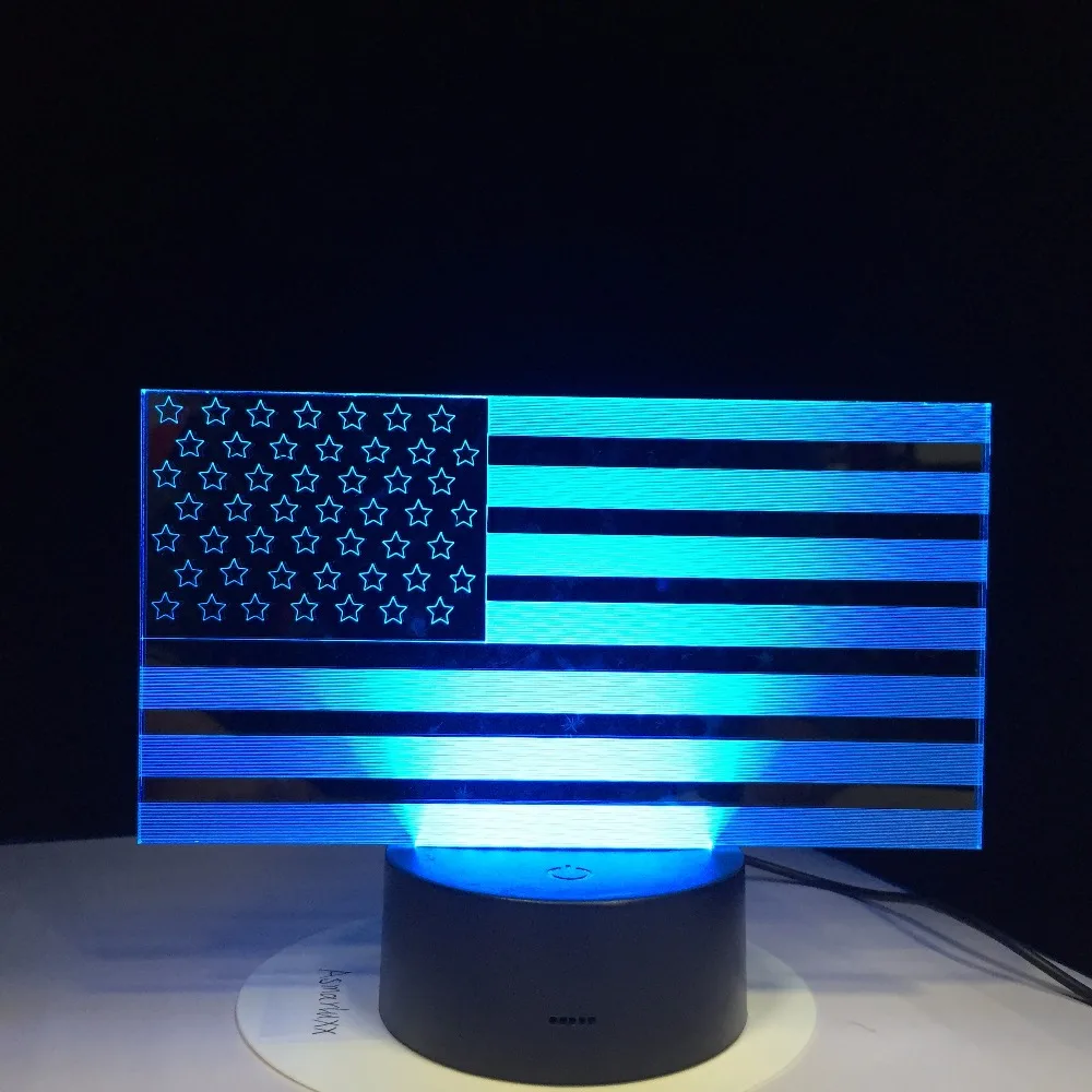 Американский флаг полосы настольная лампа 7 цветов Изменение USB Украшения в