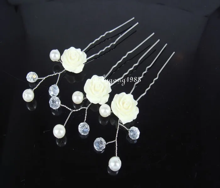

12Pcs Wedding Bridal Pearl Resin White Flower Hair Pin Hair Accessory SP-804