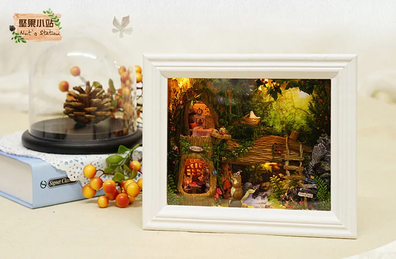 Собрать DIY Кукольный дом игрушка деревянная Miniatura кукольные домики миниатюрный кукольный домик игрушки с мебельными комплектами для детей подарок-коричневая рамка