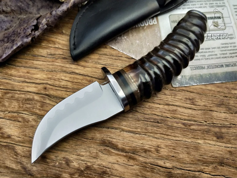 LCM66 композитный стальной фиксированный нож ручной работы кованый охотничий нож 60HRC овечий угол с кожаной оболочкой высококачественный уличный нож