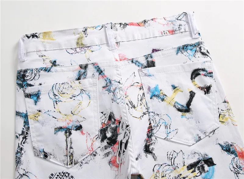 Мужские облегающие джинсы с животным принтом белые длинные Модные осенние