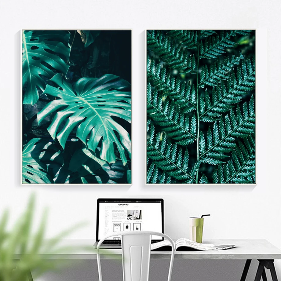 Зеленый большой масштаб Monstera Fern Лист настенная живопись холст скандинавские