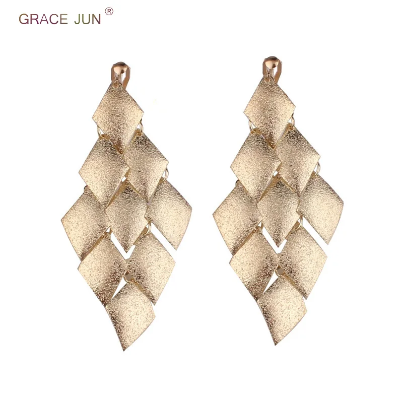 Большие квадратные Многослойные серьги клипсы GRACE JUN геометрической формы для