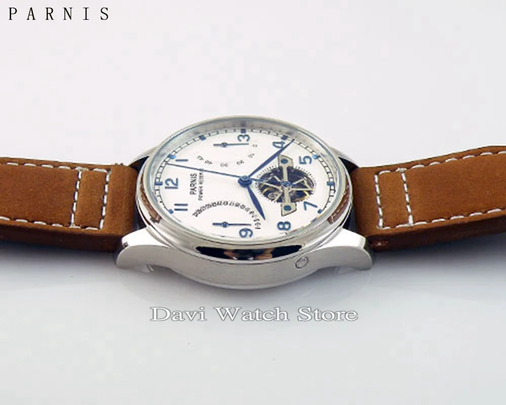 43 мм Parnis роскошный резерв энергии хронометр часовой стальной Чехол Мужские часы
