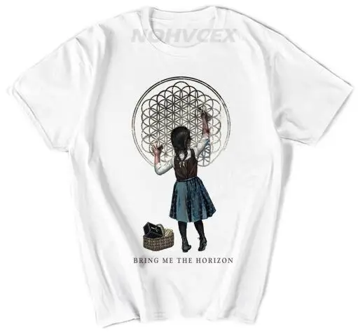 Белый BMTH музыкальная тема приносим мне Горизонт тяжелый металл цифровая струйная печать персонаж шаблон тема футболка - Цвет: Белый