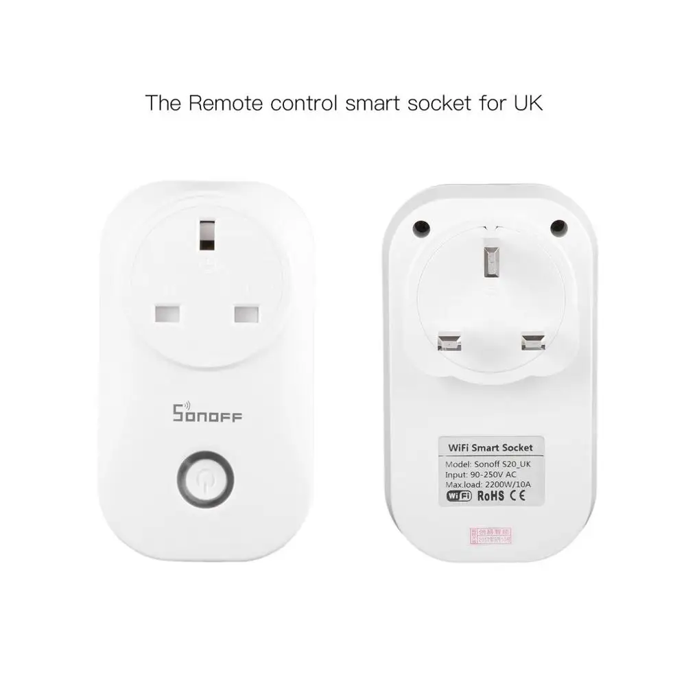 UK Plug Sonoff S20 EU/US/UK беспроводная WiFi розетка с таймером 10A 2200 Вт Разъем дистанционного питания IOS Android телефон с дистанционным управлением умный дом - Цвет: UK Plug