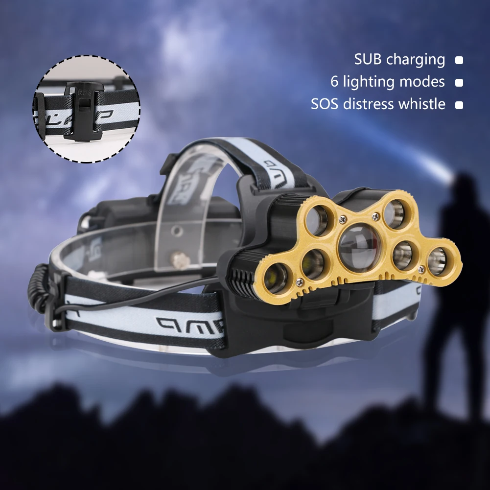 5000LM Перезаряжаемые 7 * T6 светодиодный + 2 красный головной светильник головная