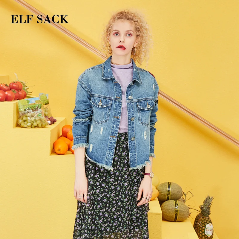 Женские хлопковые куртки ELFSACK однобортные с цветочным принтом 2019|Женские куртки|