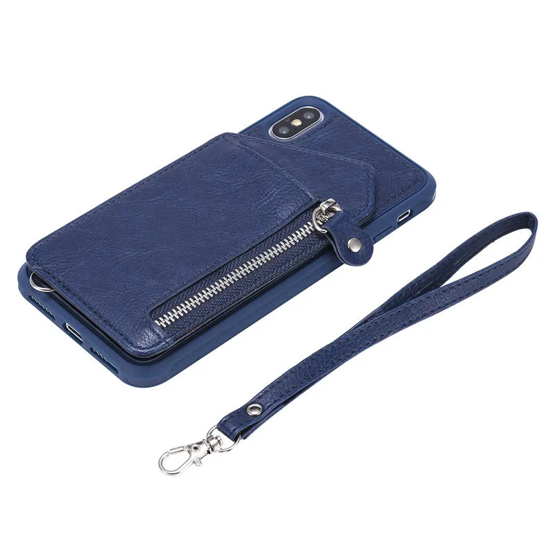 

For iPhone XS Max Case Zipper Humanized Card Slot Design Cover Double buckle Stand shockproof