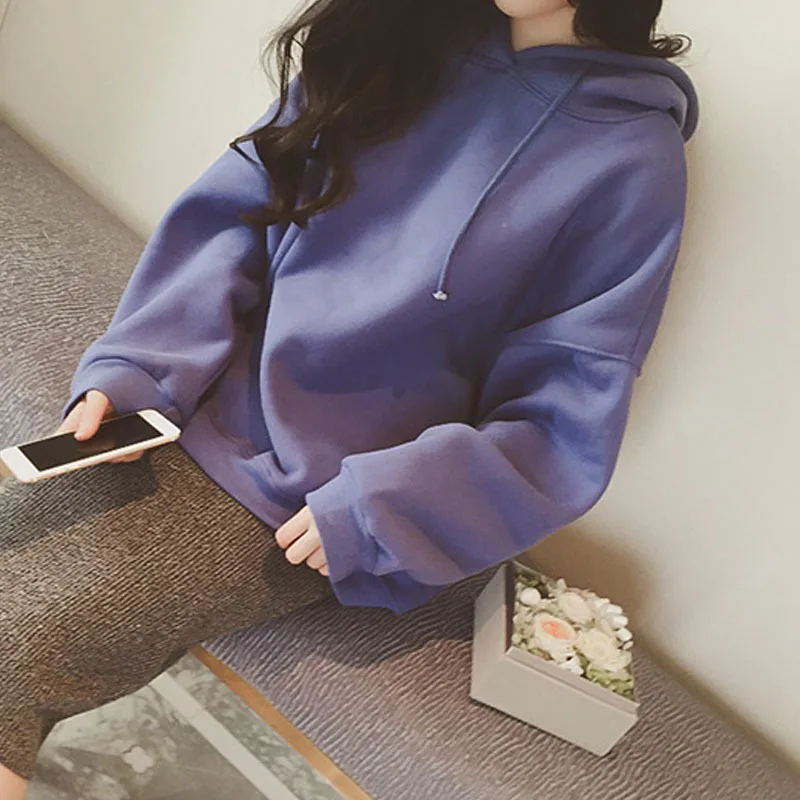 

Sweatshirts Women Winter Fashion Solid color Harajuku Pullover Thick Loose Girl Hoodies Female Casual Autumn Basic Long Sleeve