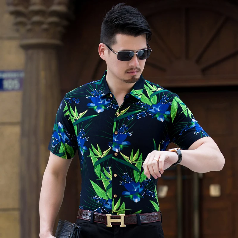 2017 новые летние мужские повседневные рубашки модные с коротким рукавом принтом
