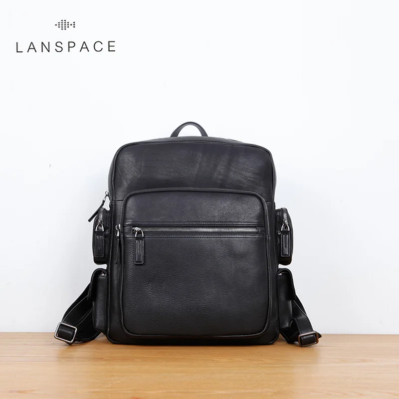 

LAN men's cow leather backpack Brand British large travel bag business bag