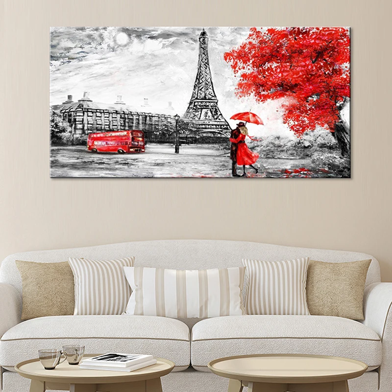 Ландшафтная холстовая картина маслом Nordic Paris Tower Red Maple Wall Art для гостиной печати и постера домашнего декора.