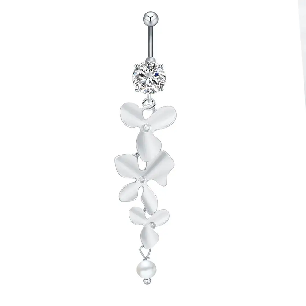 Clear CZ Silver Chandler 1 шт. модный сексуальный пирсинг для пупка ногтей украшения для тела Орхидея цветок кулон кристалл 316L кольца для пупка - Окраска металла: Clear CZ Silver