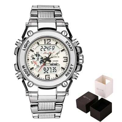 silver with box Stryve 8014 мужские спортивные часы, военные, 12/24 часов, электронные часы, кварцевые, цифровые, из нержавеющей стали, роскошные часы horloges mannen - Цвет: silver with box