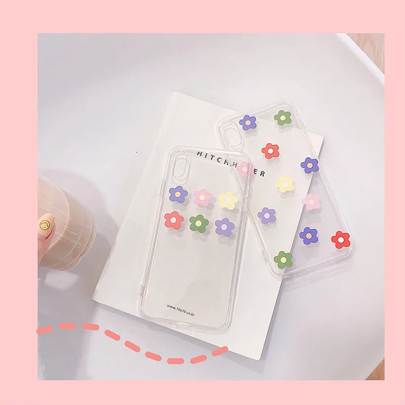 Kawaii flower корейский чехол для девочек силиконовый прозрачный iphone 11 Pro Max 7 8 6 6s plus xs max