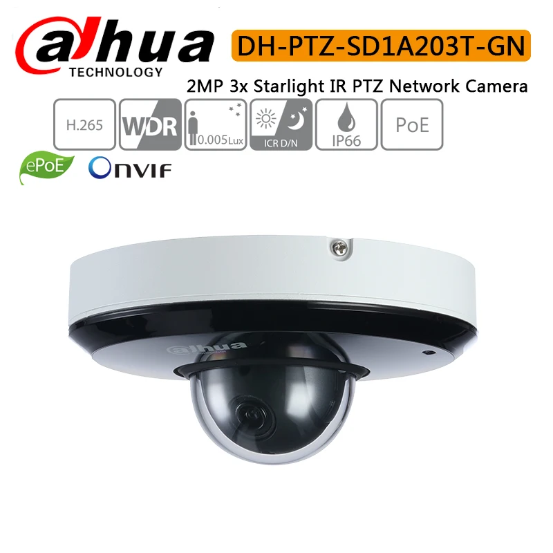 Dahua PTZ SD1A203T GN поддержка IVS PoE IR15m IP66 2MP 3x Starlight IR сетевая камера DH GN|Камеры