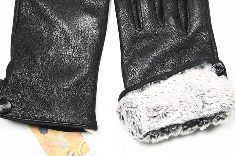 Guantes Eldiven кожаные перчатки мужские прямые стиль оленьей кожи толще имитация кролика подкладка Осень и Зима Холодная Теплая