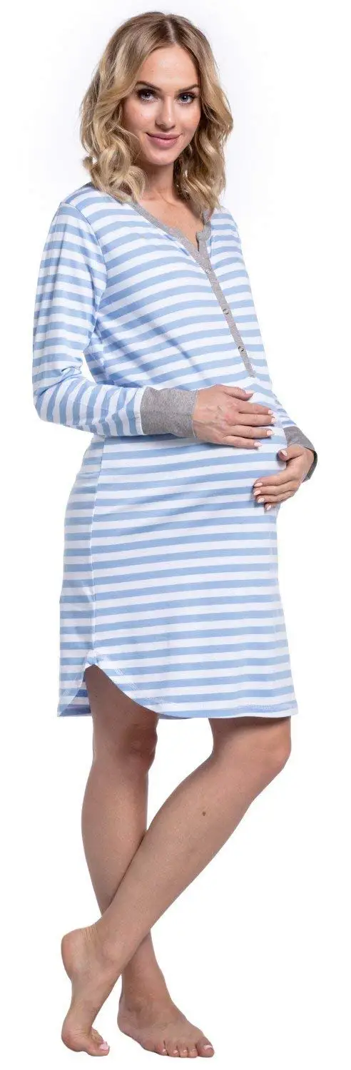 Striped Maternity Robe Pregnant Long Sleeve Labor Delivery Nursing Hospital Gowns Nursing Nightgown for Breastfeeding Sleepwear