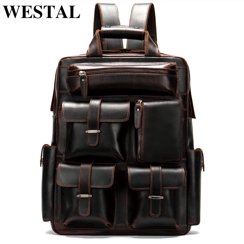 Мужской рюкзак WESTAL из натуральной кожи для ноутбука на каждый день 3506|Мужские