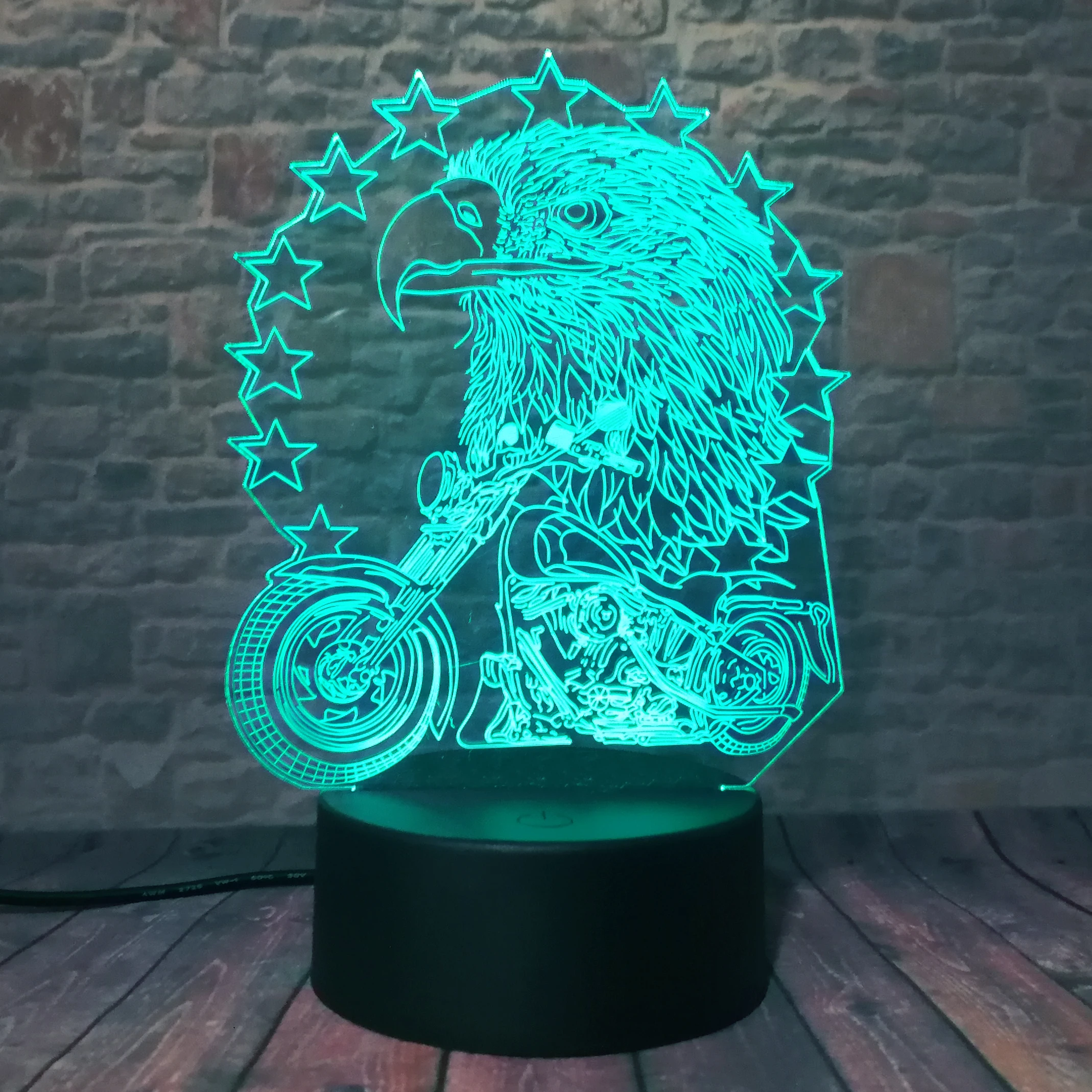 Новый Орел и Мотоцикл 3D LED ночник USB 7 цветов Изменение украшения Бытовая лампа для