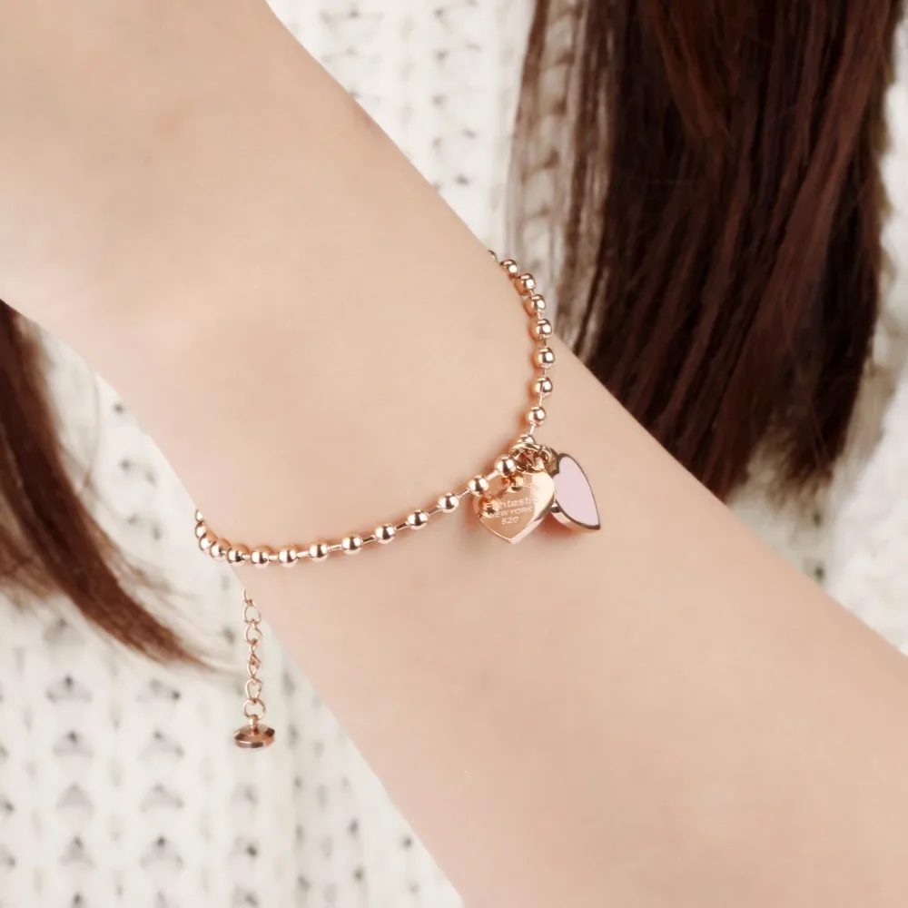 Двойной любовь осень цепь Titanium сталь покрытие цвета розового золота женские бусы