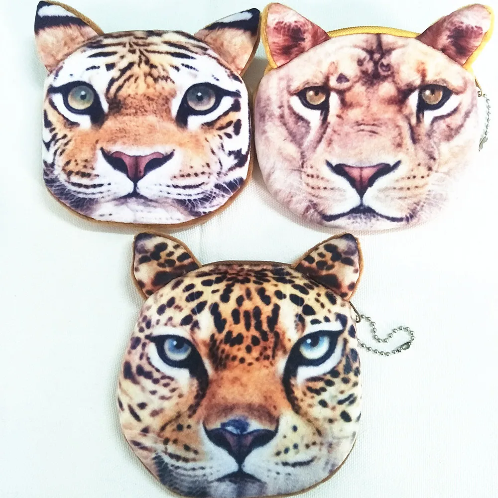 

M018 New Cute Women Purses Cartoon Image Tiger Lion Leopard Plush Wallet Casual Coin Bag Purse Cloth Gift Wholesale