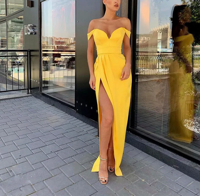 Robe De Soiree Русалка Вечерние платья Длинные атласные с открытыми плечами Выпускные платья с разрезом по бокам формальное платье