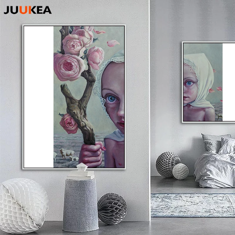 Nordic Soul Girl And Flower Modern Illustration Design Canvas Print Painting Poster Art Wall Pictures For living Room Home Decor|picture for