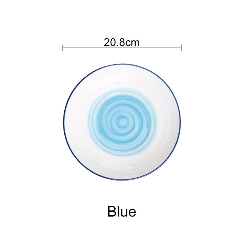 8.25inchblueplate Керамическая миска для супа, посуда, круглые фруктовые тарелки, десертное блюдо, поднос для конфет, простая и креативная Салатница Akuhome - Color: 8.25inchblueplate