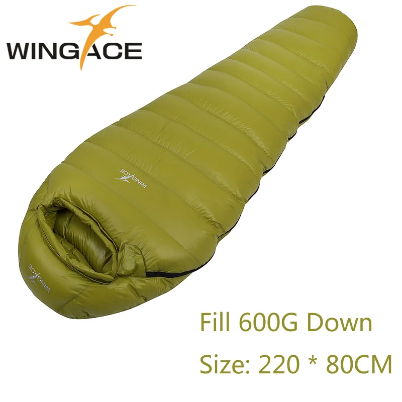 WINGACE заполнить 400 г 600 800 г 1000 1200 гусиный пух спальный мешок зимние уличные Сверхлегкий Мумия спальный мешок для взрослых - Цвет: 600G GREEN