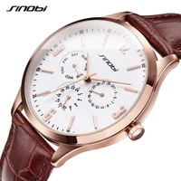 men classic watches sinobi slim point quartz wrist watch top brand sports brown leather strap male clock relogio masculino 19