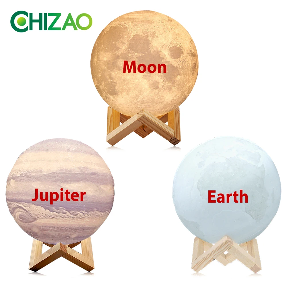 Светодиодный светильник CHIZAO с 3D принтом луна земля Jupiter домашний декор для