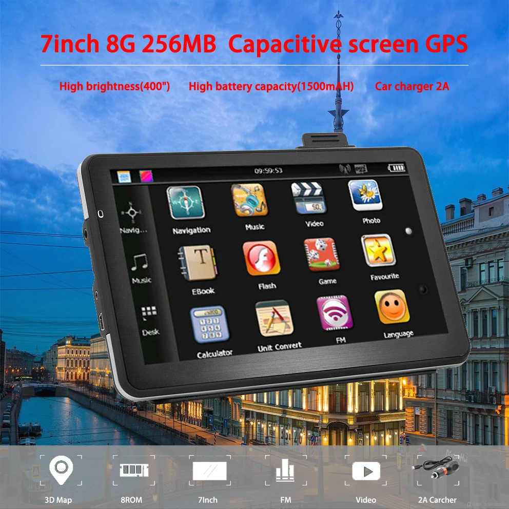 Ориана 7 дюймов GPS навигация емкостный экран 256MB 8GB автомобиль грузовик Sat Nav