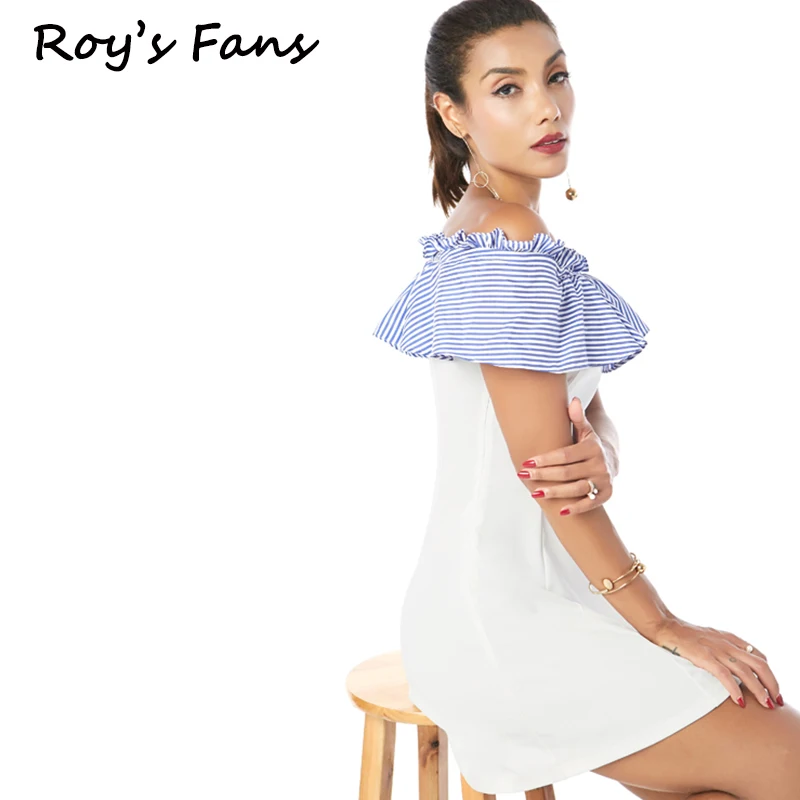 Рой Вентиляторы оборками слэш Средства ухода за кожей Шеи женское платье Летний