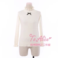 cute womens little bow pin winter ruffle trim turtleneck long sleeve sweater pullover white shirt soft undershirt tops