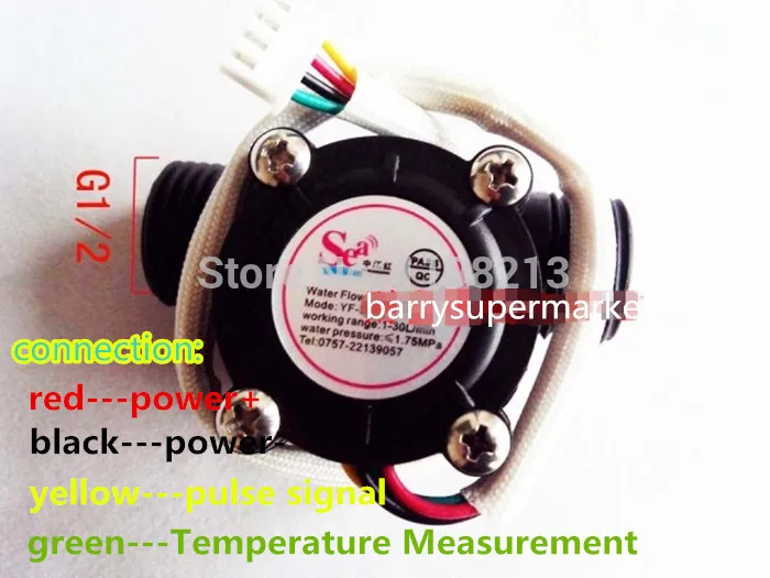 

Water Flow Meter Sensor Hall Flowmeter Water Control Washroom Flow Sensor Counter With Temperature Probe 1-30L/min DN15