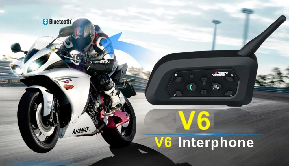 Новинка V6 мотоциклетный шлем Bluetooth гарнитуры 1200 м командный динамик шумоподавление интеркоммуникационный мото для 6 гонщиков