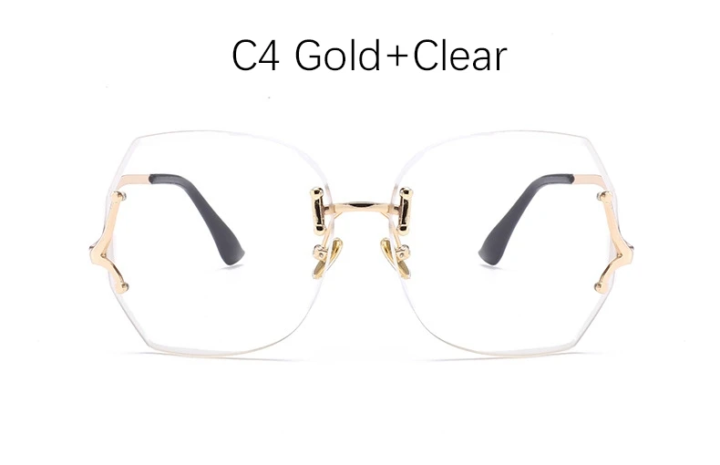 C4 Gold Clear Без оправы градиентный солнцезащитные очки для женщин роскошные большие квадратные Розовые Оттенки для женщин металлическая оправа модные брендовые прозрачные очки - Цвет линз: C4 Gold Clear