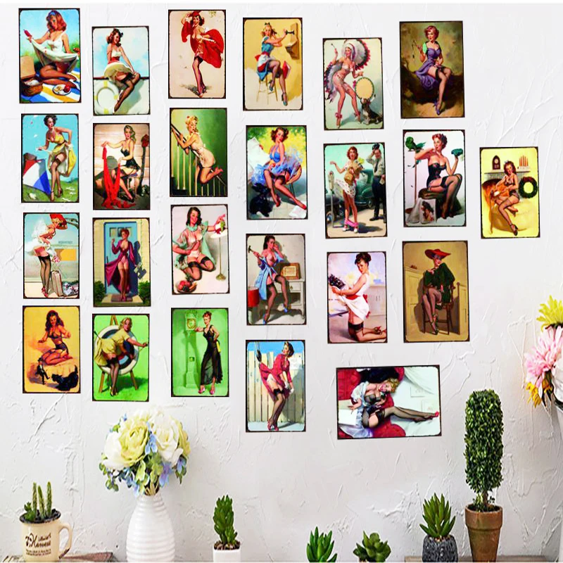 Жестяной Значок PIN UP GIRL потертая шикарная металлическая табличка винтажная