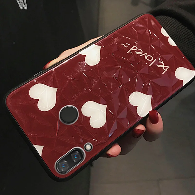 Tfshining Diamond Glass Cute Phone Case For Huawei P20 Lite Pro Mate 20 Honor 8X Nova 3 3i 4 Geometric Hard Cover |