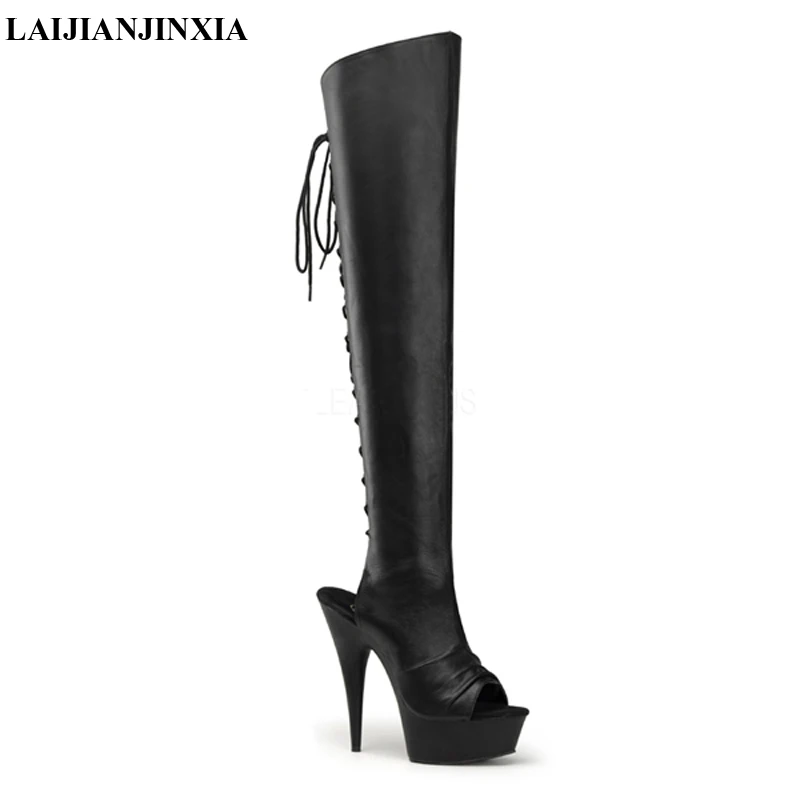 

LAIJIANJINXIA 15CM high heel Classics Women Crotch High Boots Platform Round Toe Thin High Shoes over the knee boots A-020