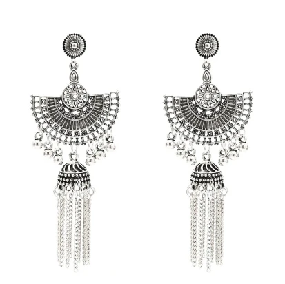 5379s Индийские окисленные серьги Jhumka Jhumki, индийские ювелирные изделия для женщин, золотые, серебряные, длинные серьги с кисточками, с ушками, для афганского, египетского, турецкий Цыганский - Окраска металла: 5379s