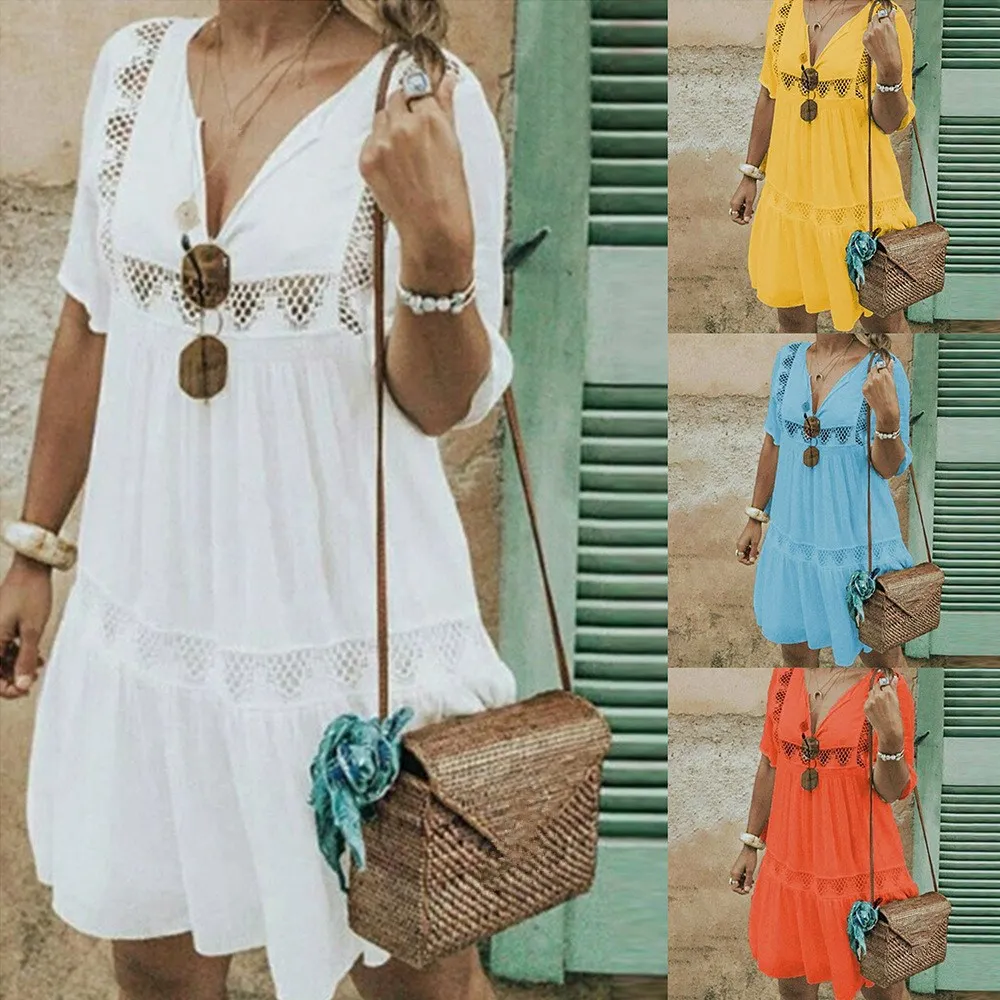 Женское мини-платье с v-образным вырезом винтажное платье трапециевидной формы