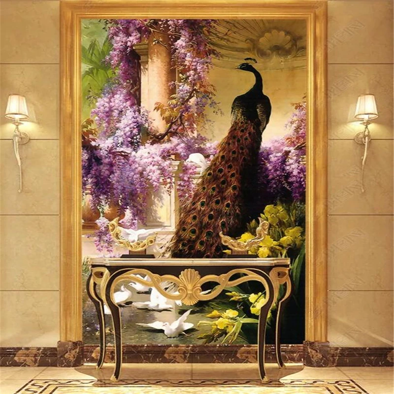 

beibehang 3d art mural HD Continental Classic Peacock dove covering Home Decor Modern Wall Painting For Living Room wallpaper