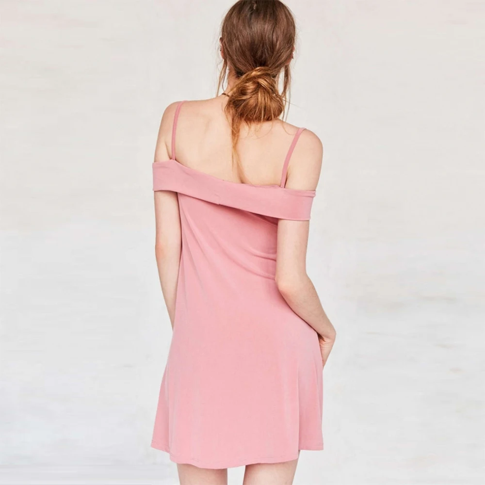 MissKoKo Твердые Розовый Женщины Dress Спагетти Ремень Slash Шеи Без Рукавов Краткие Vestidos
