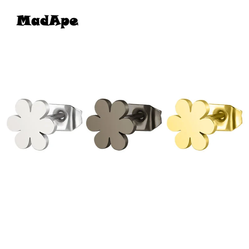 Женские серьги гвоздики MadApe из нержавеющей стали с шестью листьями и цветком 3