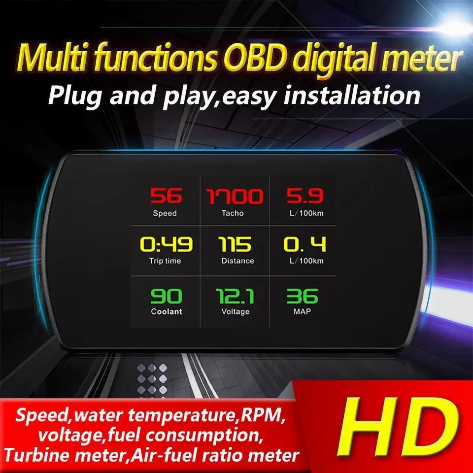 P12 4.3 Inch LCD Car Head Up Display HUD OBD 2 Multifunction On-Board Computer hud Electronics Speedometer | Автомобили и
